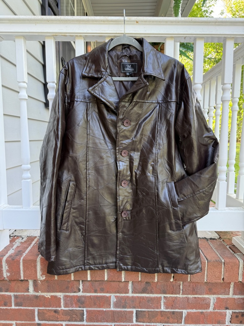 Vintage 90s Brown Real Leather Patchwork Jacket Coat Size Medium M Collection - Picture 6 of 7